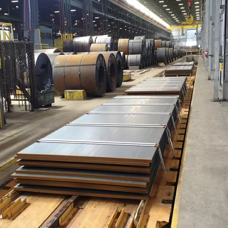 stainless steel sheets in factory, stacked and ready for use