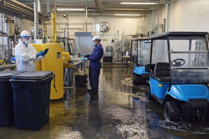 Technicians in a facility inspecting equipment for energy solutions