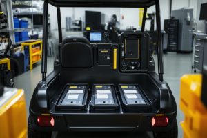 Interior of an e-mobility cart showing advanced lithium battery systems