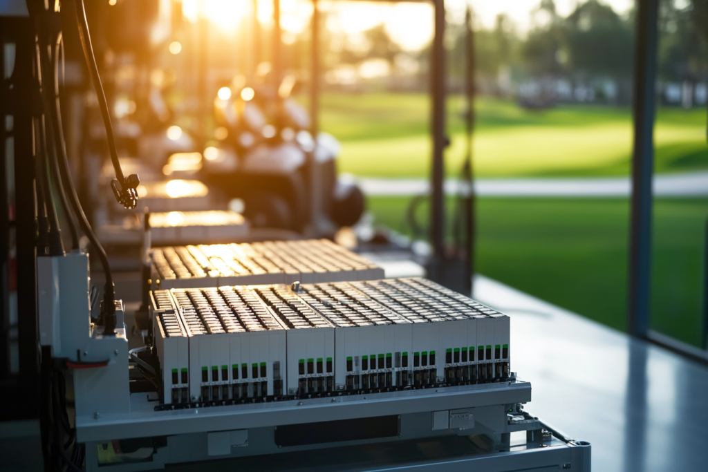 Lithium battery modules charging in a facility with natural lighting