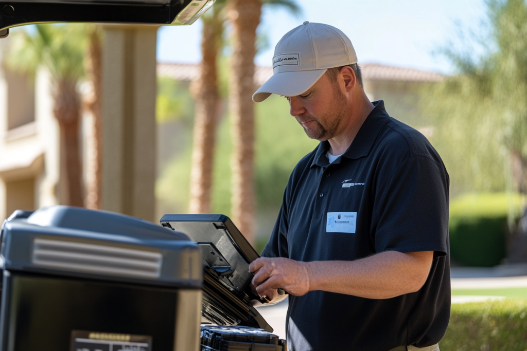 Technician conducting diagnostics on e-mobility vehicle controls