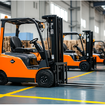 Forklift in warehouse